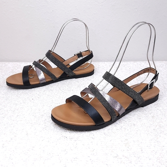 New! Nicole Miller Slingback Sandals Metal Fever Faux Leather Strappy Flats - Picture 1 of 7
